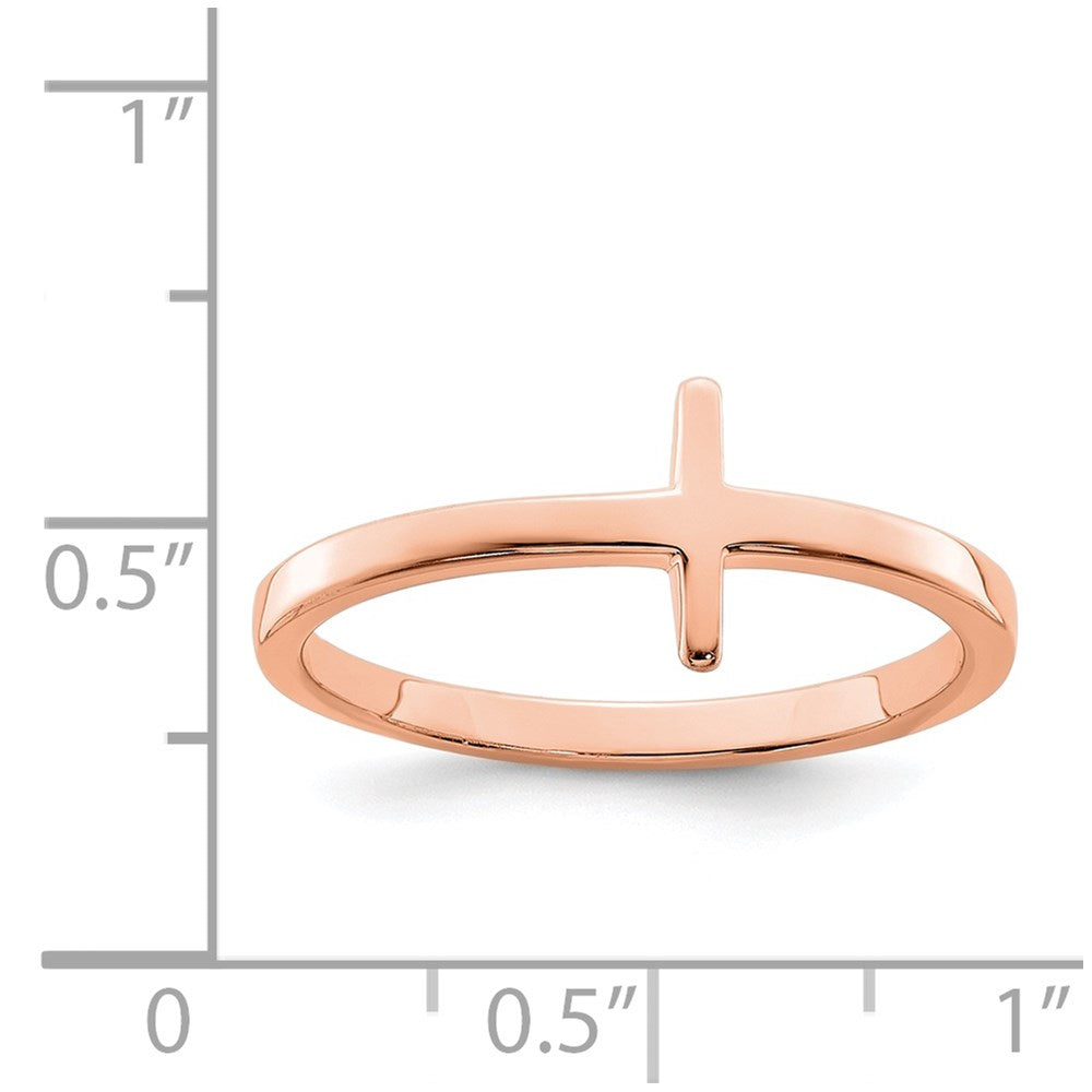 Sterling Silver Rose Gold Plated Sideways Cross Ring