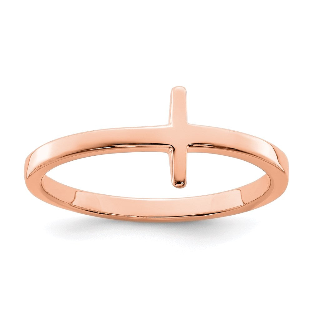 Sterling Silver Rose Gold Plated Sideways Cross Ring
