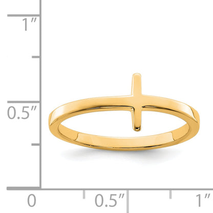 Sterling Silver Yellow Gold Plated Sideways Cross Ring