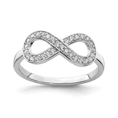 Sterling Silver Rhodium Plated Cz Infinity Ring