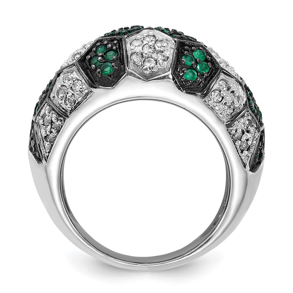 Sterling Silver W/ Black Rhodium Green Glass & Cz Honeycomb Ring