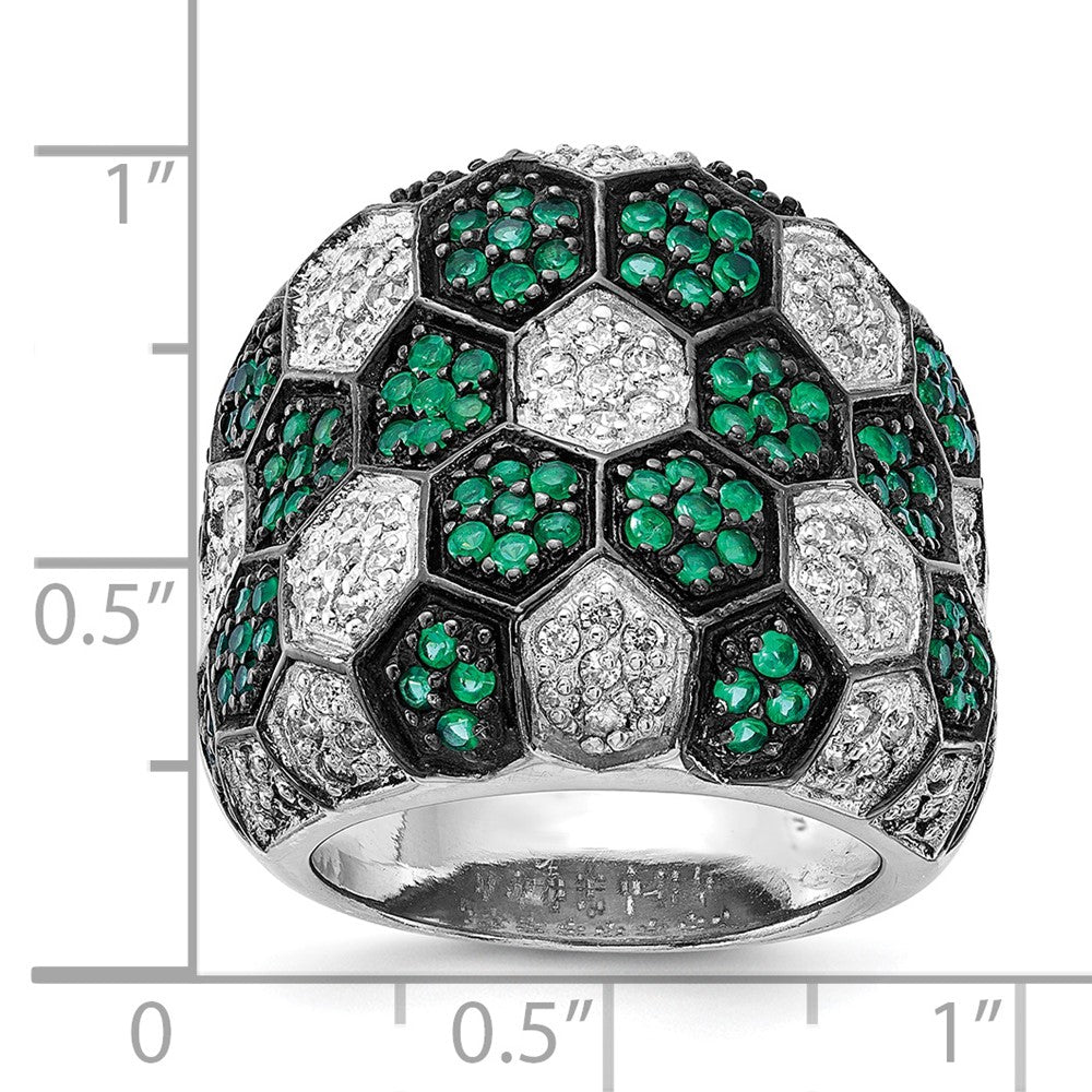 Sterling Silver W/ Black Rhodium Green Glass & Cz Honeycomb Ring
