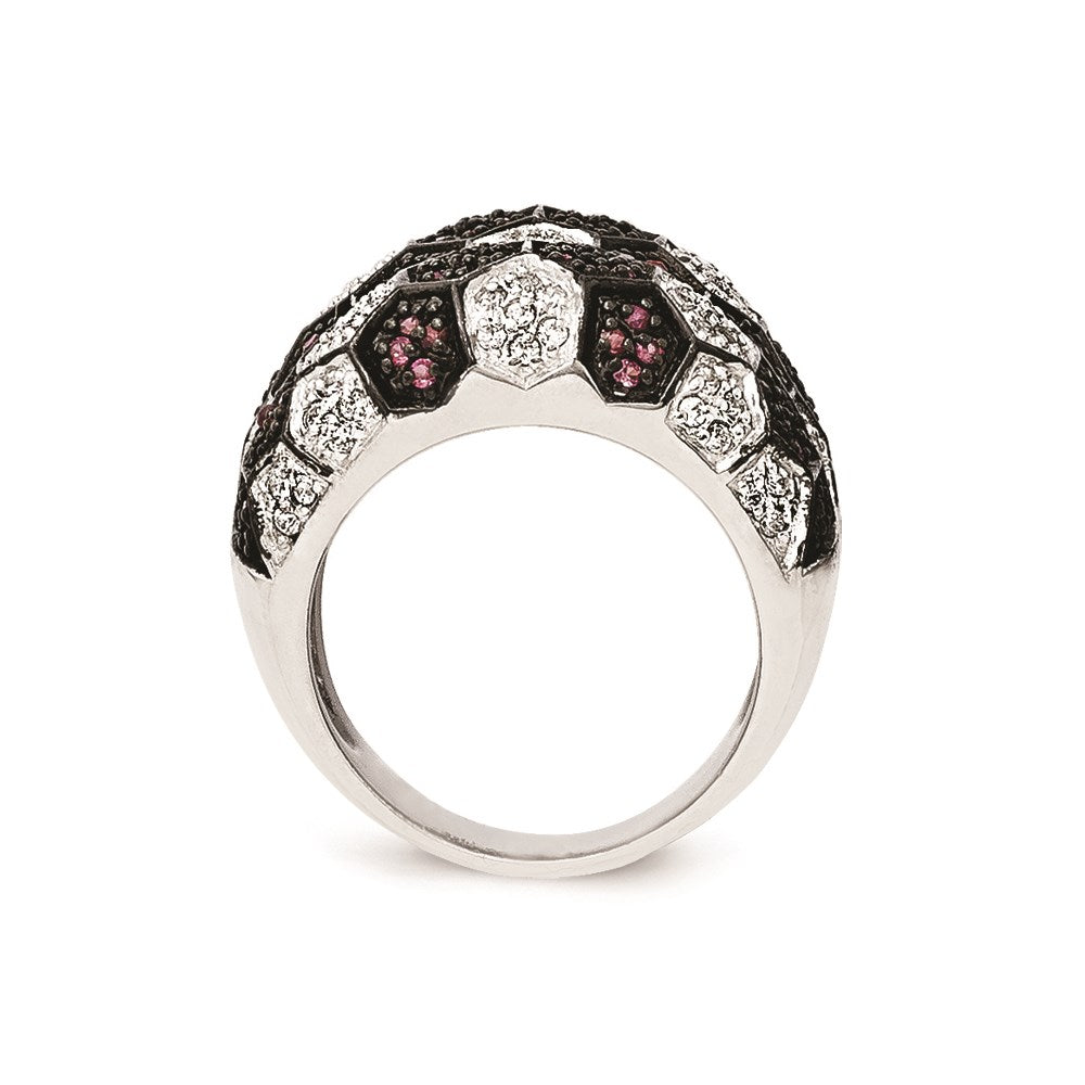 Sterling Silver & Black Rhodium Synthetic Ruby Cz Ring