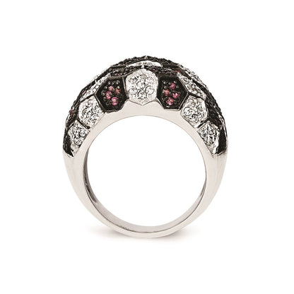 Sterling Silver & Black Rhodium Synthetic Ruby Cz Ring