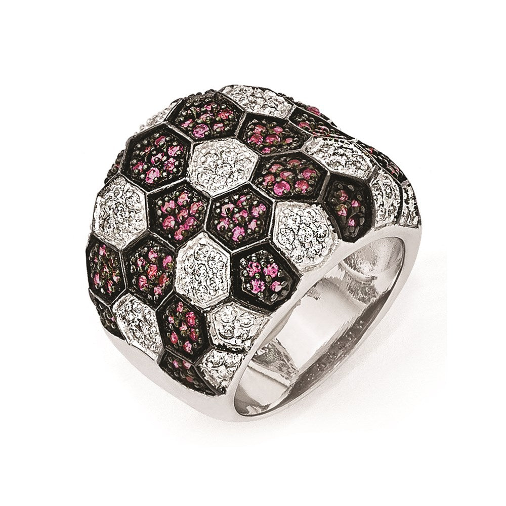 Sterling Silver & Black Rhodium Synthetic Ruby Cz Ring