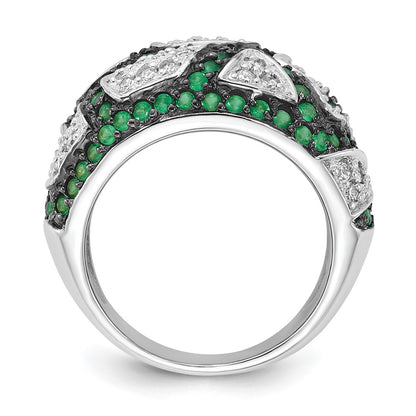 Sterling Silver & Black Rhodium Green Glass Cz Ring