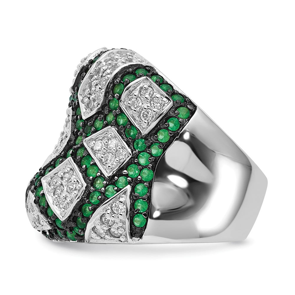 Sterling Silver & Black Rhodium Green Glass Cz Ring