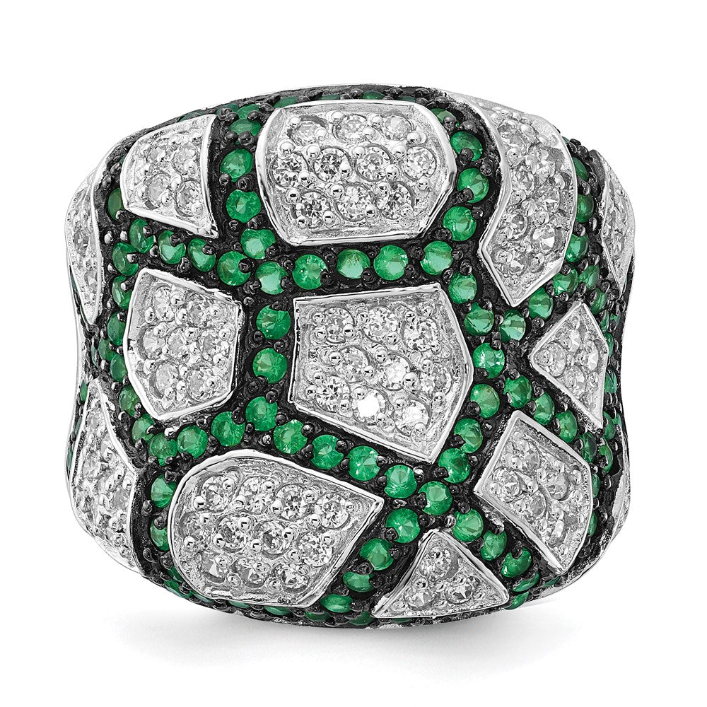 Sterling Silver & Black Rhodium Green Glass Cz Ring