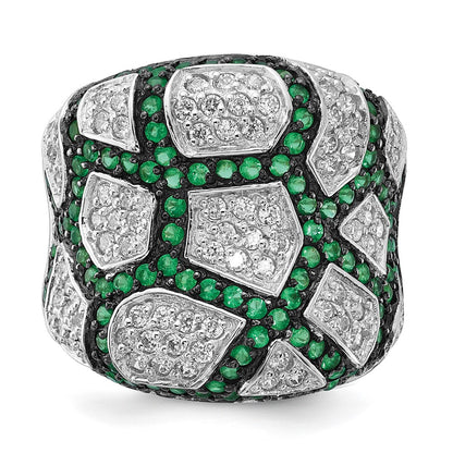 Sterling Silver & Black Rhodium Green Glass Cz Ring