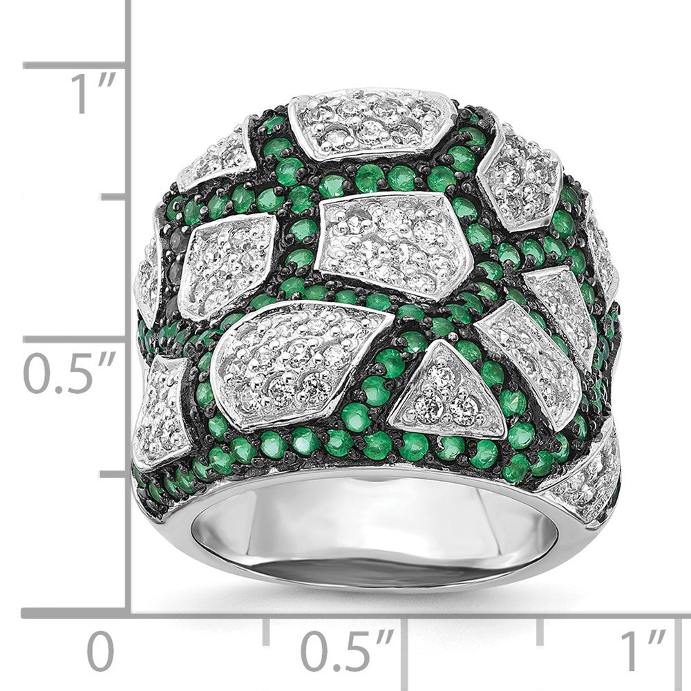 Sterling Silver & Black Rhodium Green Glass Cz Ring