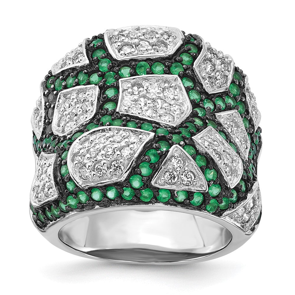 Sterling Silver & Black Rhodium Green Glass Cz Ring