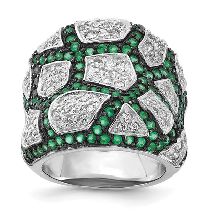 Sterling Silver & Black Rhodium Green Glass Cz Ring