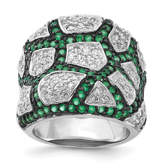 Sterling Silver & Black Rhodium Green Glass Cz Ring