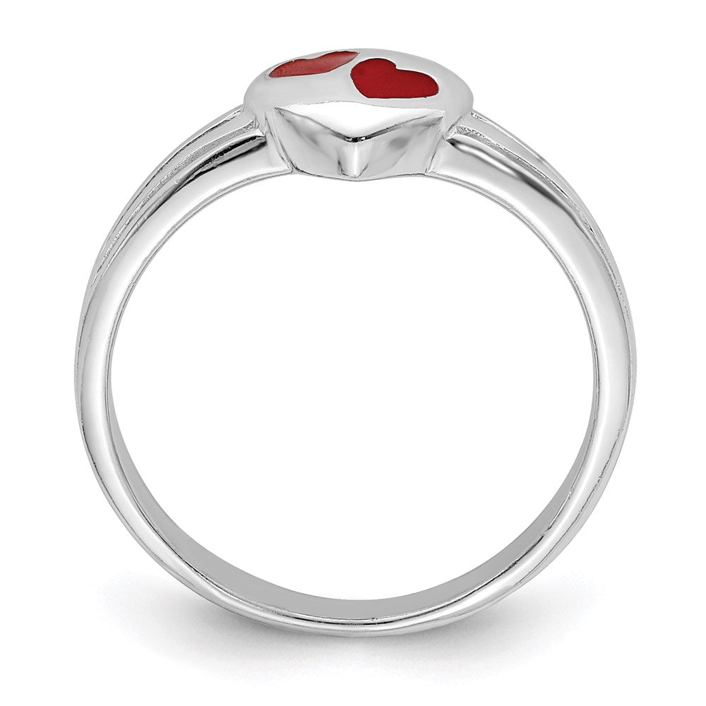 Sterling Silver Rh Plated Polished & Red Enameled Heart Children'S Ring