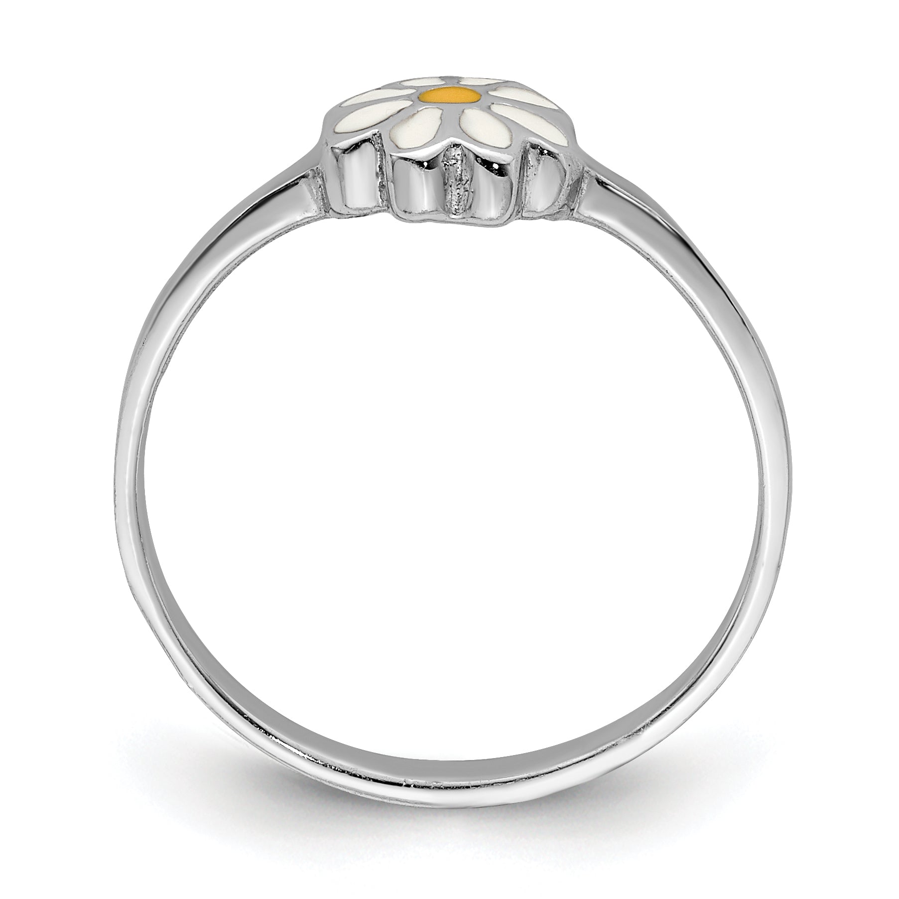 Sterling Silver Rh Plated White & Yellow Enameled Daisy Children'S Ring