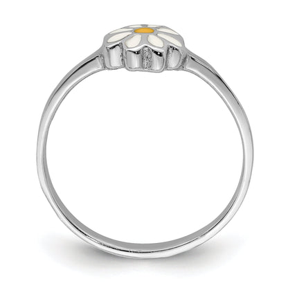 Sterling Silver Rh Plated White & Yellow Enameled Daisy Children'S Ring