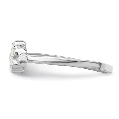 Sterling Silver Rh Plated White & Yellow Enameled Daisy Children'S Ring