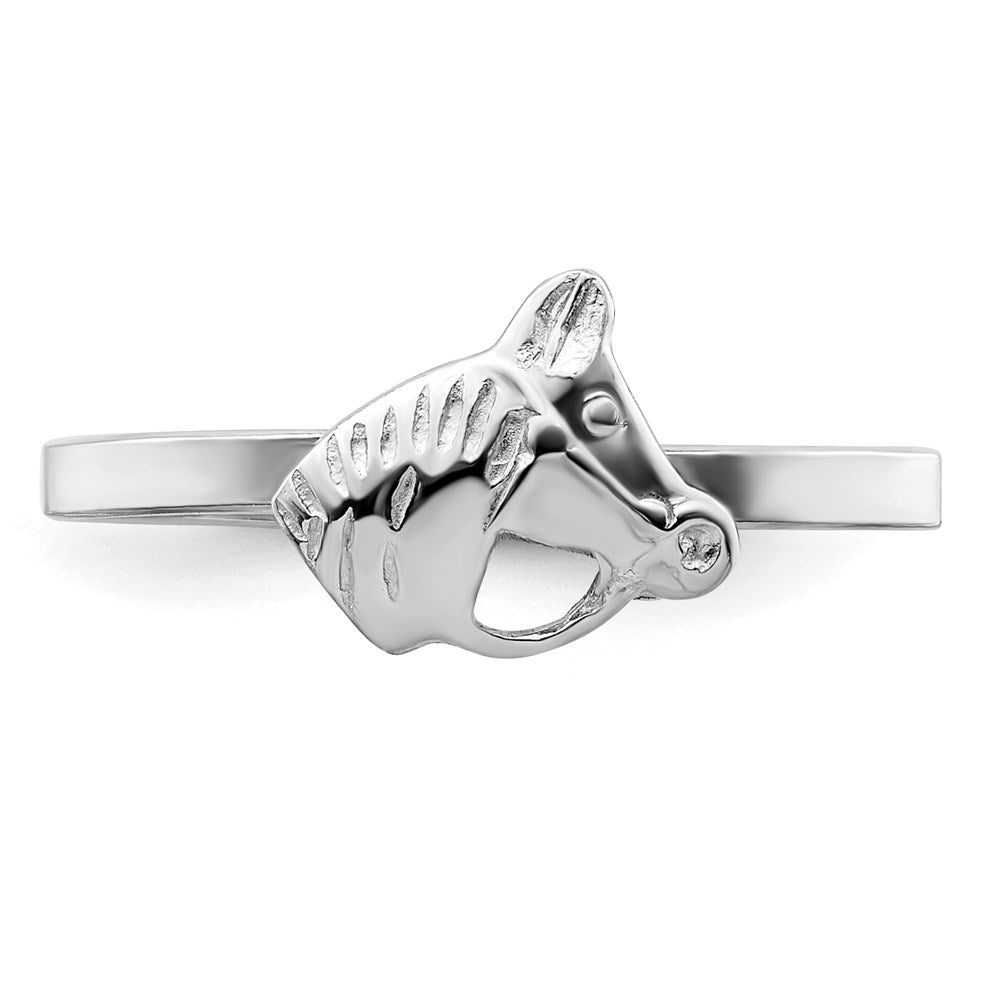 Sterling Silver Rhodium Plated Polished & Textured Horse Children'S Ring