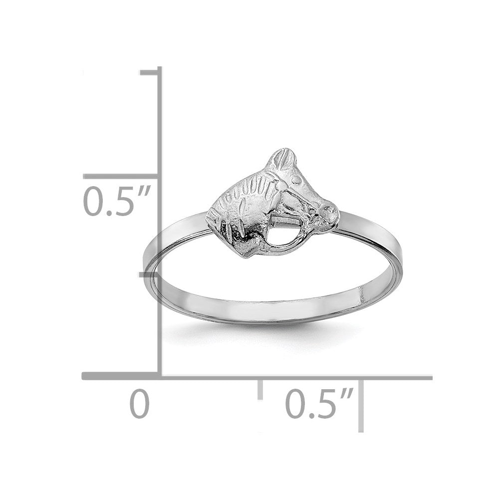 Sterling Silver Rhodium Plated Polished & Textured Horse Children'S Ring