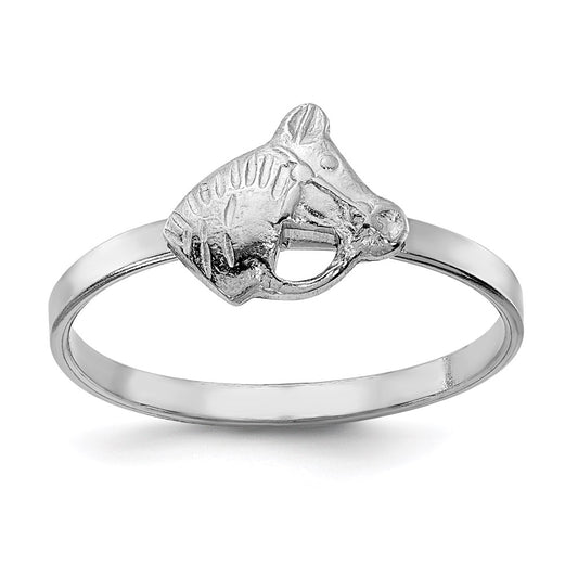 Sterling Silver Rhodium Plated Polished & Textured Horse Children'S Ring