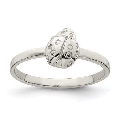 Sterling Silver Rhodium Plated Polished Ladybug Children'S Ring