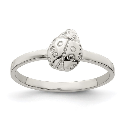 Sterling Silver Rhodium Plated Polished Ladybug Children'S Ring