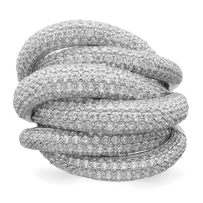 Sterling Silver Shimmer Rhodium Plated 536 Stone Pav‚Äö Cz Ring
