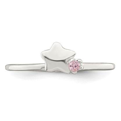 Sterling Silver Polished Pink Cz & Star Children'S Ring