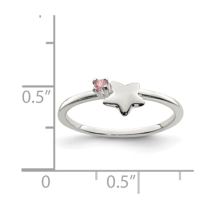 Sterling Silver Polished Pink Cz & Star Children'S Ring