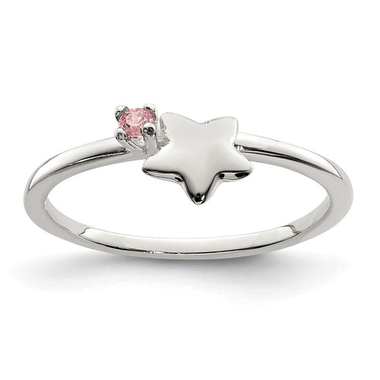 Sterling Silver Polished Pink Cz & Star Children'S Ring