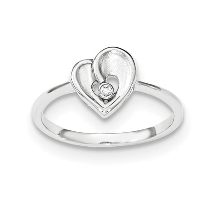 Sterling Silver Polished & Sandblast Cz Heart Ring (Size 8 Only)