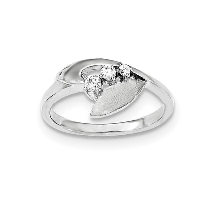 Sterling Silver Polished And Brushed Cz Ring