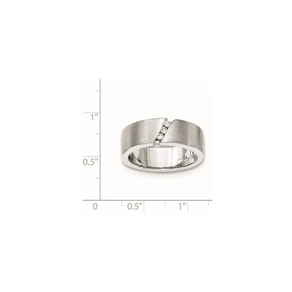 Sterling Silver Brushed Cz Ring