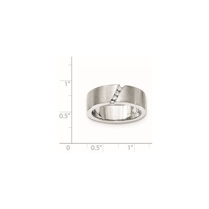 Sterling Silver Brushed Cz Ring