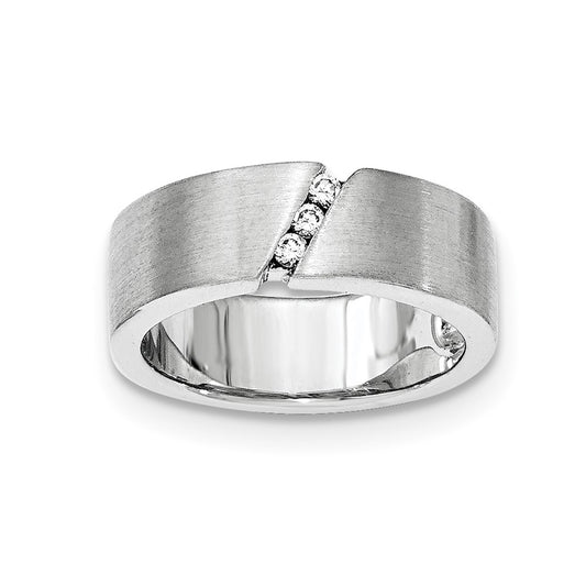 Sterling Silver Brushed Cz Ring