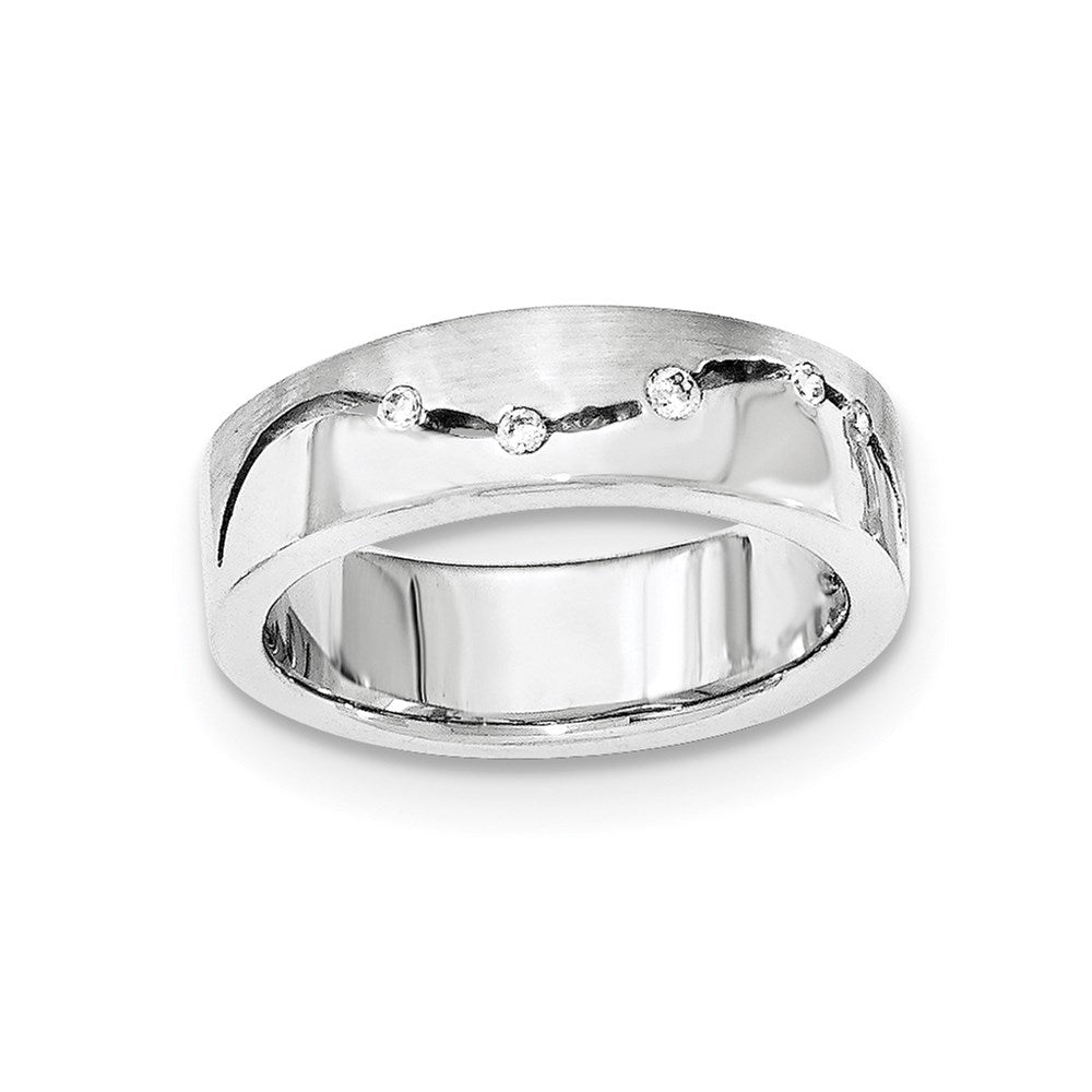Sterling Silver Brushed And Polished Cz Ring