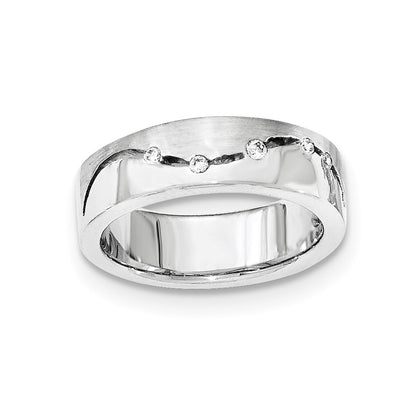 Sterling Silver Brushed And Polished Cz Ring