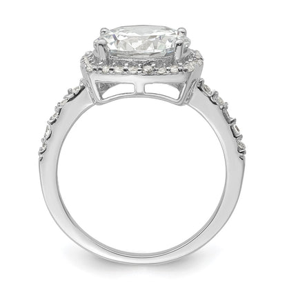 Sterling Silver Rhodium Plated Polished Cz Square Halo Ring