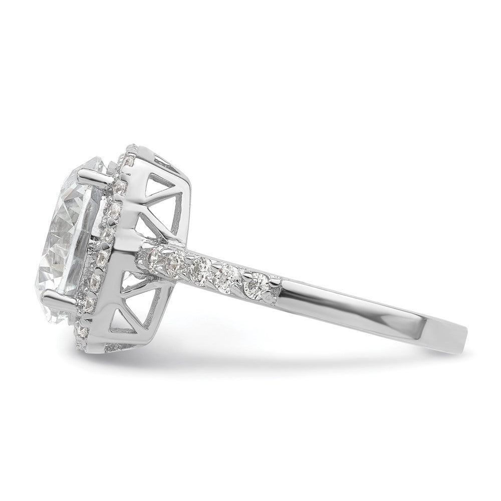 Sterling Silver Rhodium Plated Polished Cz Square Halo Ring