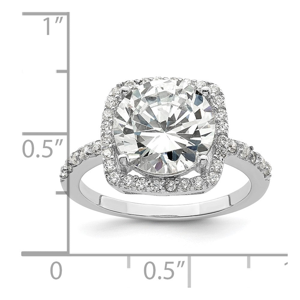 Sterling Silver Rhodium Plated Polished Cz Square Halo Ring