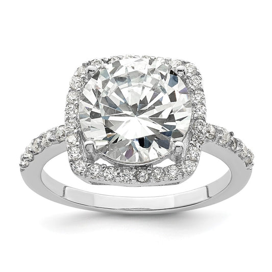 Sterling Silver Rhodium Plated Polished Cz Square Halo Ring
