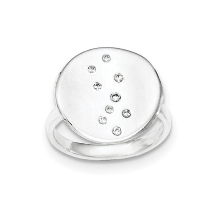 Sterling Silver Polished & Satin Cz Disc Ring