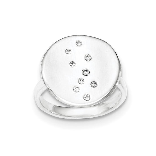 Sterling Silver Polished & Satin Cz Disc Ring