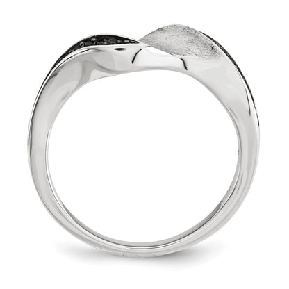 Sterling Silver & Blk Rhod Polished Cz Wave Ring