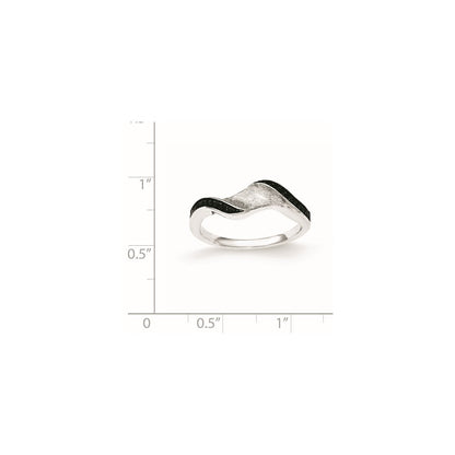 Sterling Silver & Blk Rhod Polished Cz Wave Ring