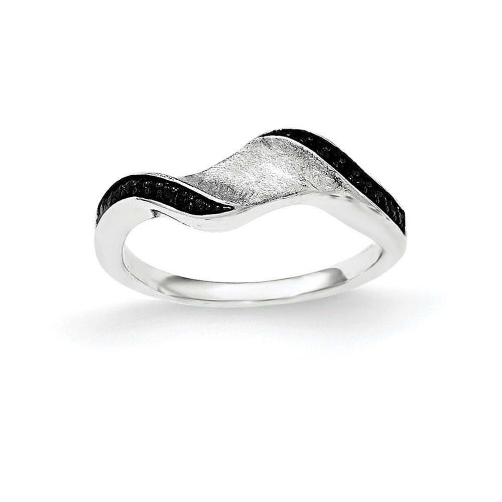 Sterling Silver & Blk Rhod Polished Cz Wave Ring