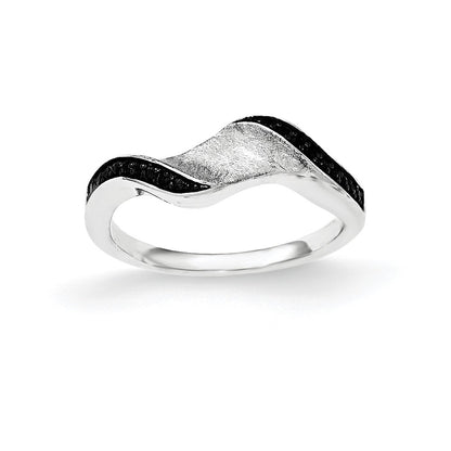 Sterling Silver & Blk Rhod Polished Cz Wave Ring