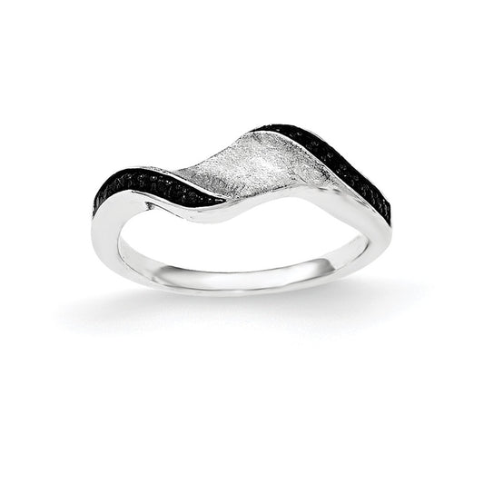 Sterling Silver & Blk Rhod Polished Cz Wave Ring