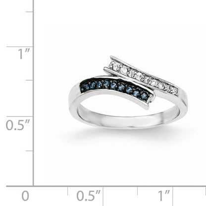 Sterling Silver Polished Cz & Blue Glass Stone Ring (Size 6 Only)