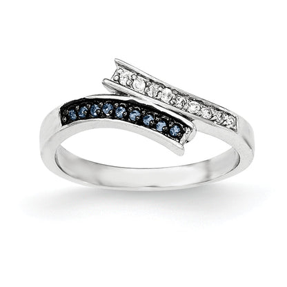 Sterling Silver Polished Cz & Blue Glass Stone Ring (Size 6 Only)